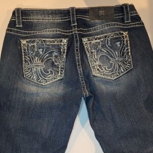 Miss Me Indigo Boot Cut Jeans with Intricate Stitching